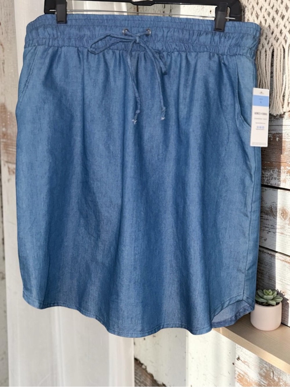 Faded Denim Midi Drawstring Skirt